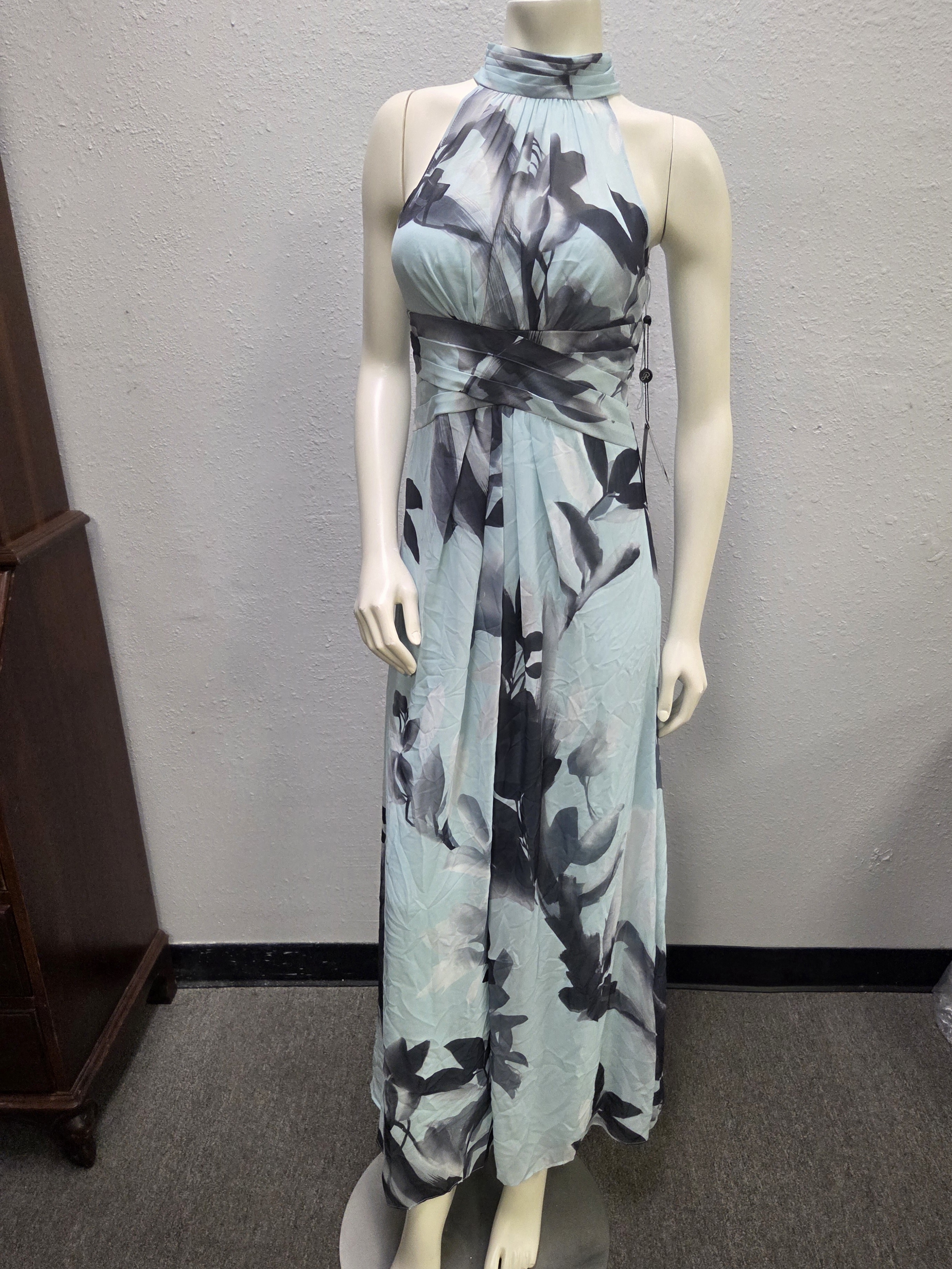 Adrianna Papell Light Blue Floral Halter Maxi Dress